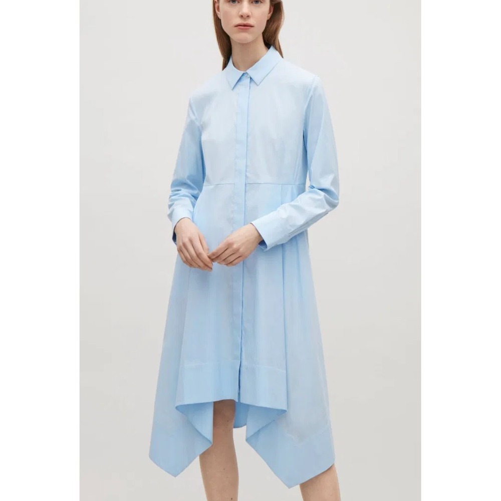 COS Flared Shirt Dress Light Blue Long Sleeve Collared Button Front‎ Womens Sz 4